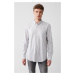 Avva Men's Gray 100% Cotton Oxford Buttoned Collar Striped Regular Fit Shirt