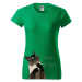 DOBRÝ TRIKO Dámské tričko s potiskem Naštvaná kočka Barva: Středně zelená