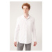 Avva Men's White 100% Cotton Classic Collar Pocket Regular Fit Knitted Shirt