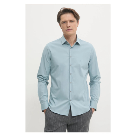 Košile Calvin Klein pánská, modrá barva, slim, s klasickým límcem, K10K108229