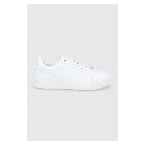 Kožené boty Calvin Klein bílá barva, na plochém podpatku