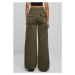 Ladies High Waist Wide Leg Twill Cargo Pants - olive