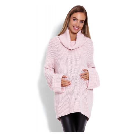 Těhotenský hrubý rolák oversize s rozšířenými rukávy v růžové barvě