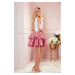 Bílo-růžové mini šaty s áčkovou sukní