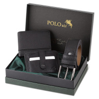 Polo Air Boxed Sports Black Men's Wallet Belt Card Holder Set