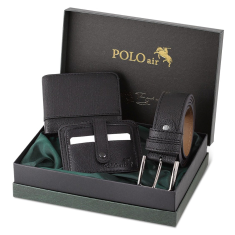 Sada Polo Air Boxed Sports černá pánská peněženka, pásek a držák karet