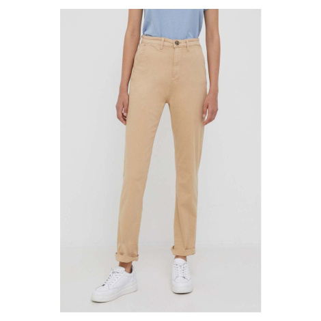 Kalhoty Pepe Jeans dámské, béžová barva, střih chinos, high waist