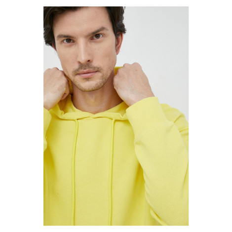 Bavlněná mikina United Colors of Benetton pánská, žlutá barva, s kapucí, hladká