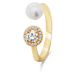 Brilio Silver Nádherný pozlacený prsten s pravou perlou a zirkony RI062Y