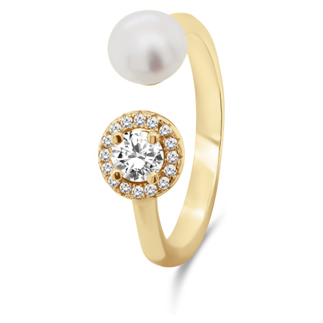 Brilio Silver Nádherný pozlacený prsten s pravou perlou a zirkony RI062Y