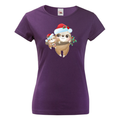Dámské tričko s potiskem vánočního lenochoda - roztomilé vánoční tričko BezvaTriko