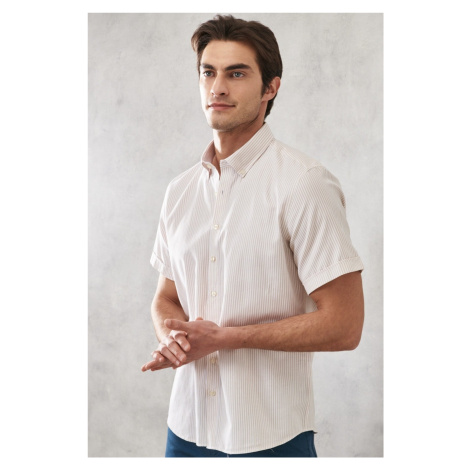 ALTINYILDIZ CLASSICS Men's White-beige Slim Fit Slim Fit Shirt with Buttons Collar Striped AC&Co / Altınyıldız Classics