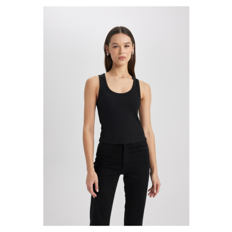 DEFACTO Fitted U Neck Ribbed Camisole Black Undershirt