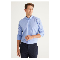 ALTINYILDIZ CLASSICS Men's Blue Slim Fit Slim Fit Buttoned Collar Patterned Shirt