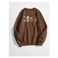 Know Women's Brown Oversized Coffee Printed Sweatshirt