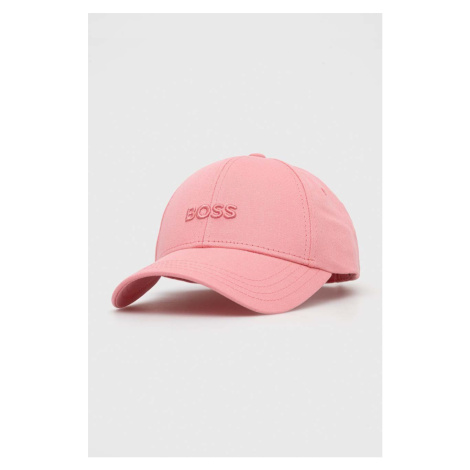 Bavlněná baseballová čepice BOSS růžová barva, s aplikací Hugo Boss