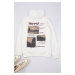 Trendyol Ecru Oversize/Wide Cut Hooded Back Printed Fleece/Warm Sweatshirt