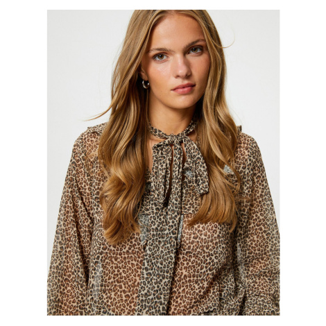 Koton Leopard Patterned Blouse Foulard Collar Frilly Window Detailed