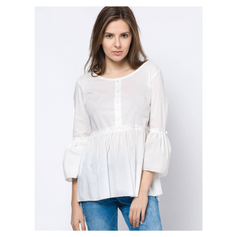 Blouse with frill and lace-up neckline white New Collection