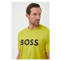Bavlněné tričko BOSS zelená barva, s potiskem, 50495742