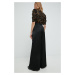 Kalhoty Lauren Ralph Lauren dámské, černá barva, široké, high waist