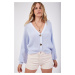 Happiness İstanbul Women's Sky Blue V-Neck Buttoned Knitwear Cardigan