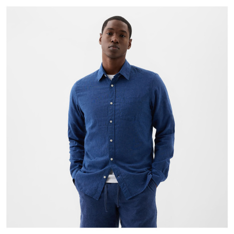 Košile GAP Longsleeve Standard-Fit Linen Shirt Bainbridge Blue