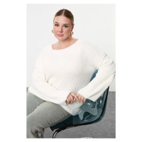 Trendyol Curve Ecru Boat Neck Stitching Detailed Knitwear Sweater