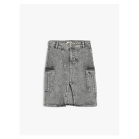 Koton Denim Skirt Slit Detailed Flap Pocket Cotton