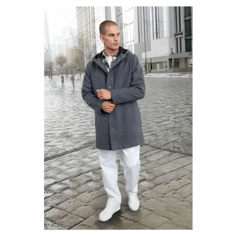 Trendyol Anthracite Men's Winter Wool Blend Hooded Stamp Winter Coat