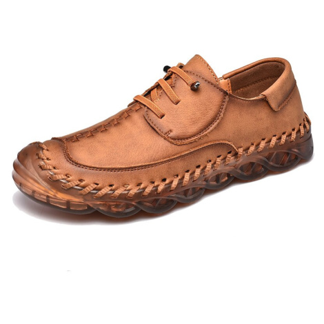 Vintage kožené boty pánské s dekorativními stehy MIXI FASHION