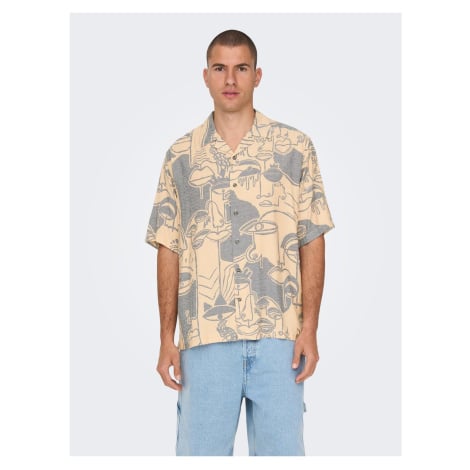 Béžová pánská vzorovaná košile s krátkým rukávem ONLY & SONS Den - Pánské