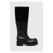 Kožené kozačky MM6 Maison Margiela Boot dámské, černá barva, na platformě, S66WW0075