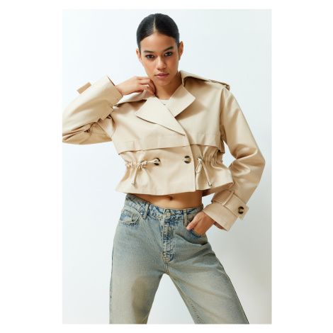 Trendyol Beige Oversize Wide Cut Cotton Crop Trench Coat