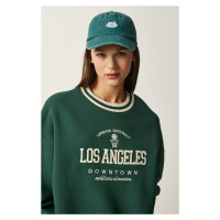 Happiness İstanbul Women's Green Embroidered Raised Knitted Sweatshirt