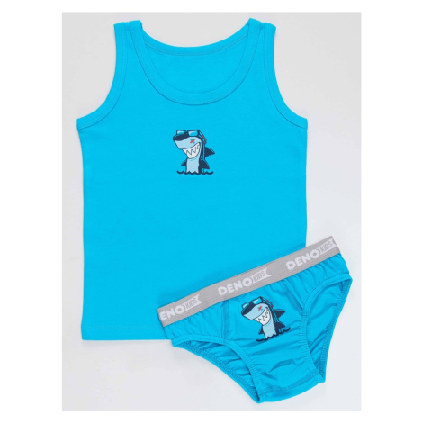 Denokids Shark Boy Blue Singlet Slip Set