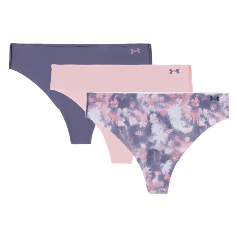 Pure Stretch Printed No Show Thong 3 Pack | Halo Gray/Pink Elixir/Downpour Gray Under Armour