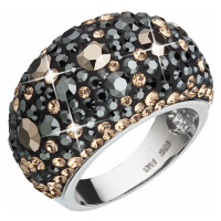 Evolution Group Stříbrný prsten s krystaly Swarovski mix barev černá hnědá zlatá 35028.4