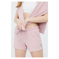 Kraťasy Superdry dámské, růžová barva, s aplikací, high waist