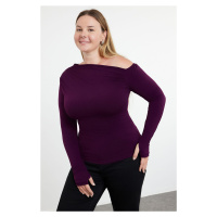 Trendyol Curve Plum Gathered One Shoulder Knitted Plus Size Blouse