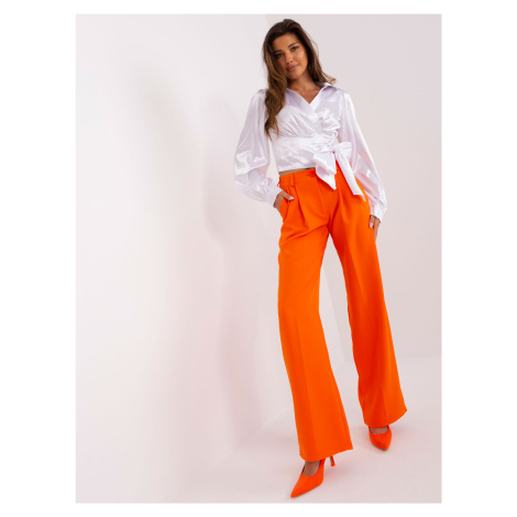 Oranžové oblekové kalhoty s kapsami a vysokým pasem - LAKERTA