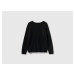 Benetton, Black Crew Neck Sweater In Cashmere And Wool Blend
