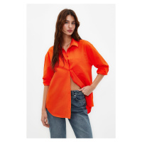 Trendyol Dark Orange Single Pocket Boyfriend Woven Cotton Shirt