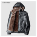 Kožený kabát pro může zimní bunda s kapucí