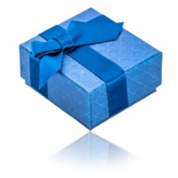 Perleťově modrá krabička na šperk - jemná čtverečková textura, saténová stuha s mašlí tmavomodré