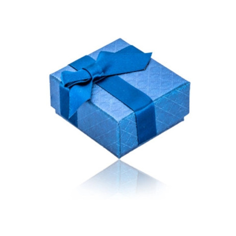 Perleťově modrá krabička na šperk - jemná čtverečková textura, saténová stuha s mašlí tmavomodré Šperky eshop