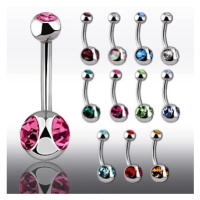 Piercing do pupíku s velkým zirkonem po obou stranách - Délka piercingu: 11 mm, Barva zirkonu: M