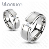 Prsten z titanu - rozseklý prsten, třpytivý zirkon