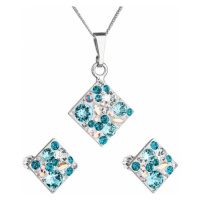 Sada šperků s krystaly Swarovski náušnice, řetízek a přívěsek modrý kosočtverec 39126.3 turquois