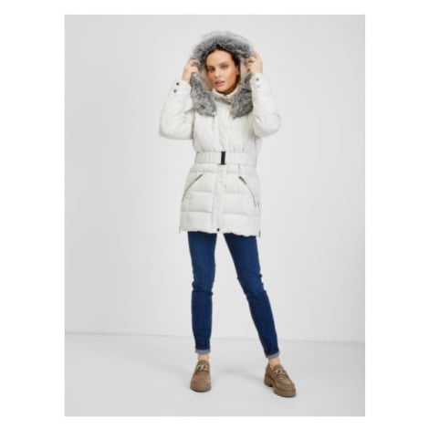 Krémová dámská zimní prošívaná bunda s páskem Orsay